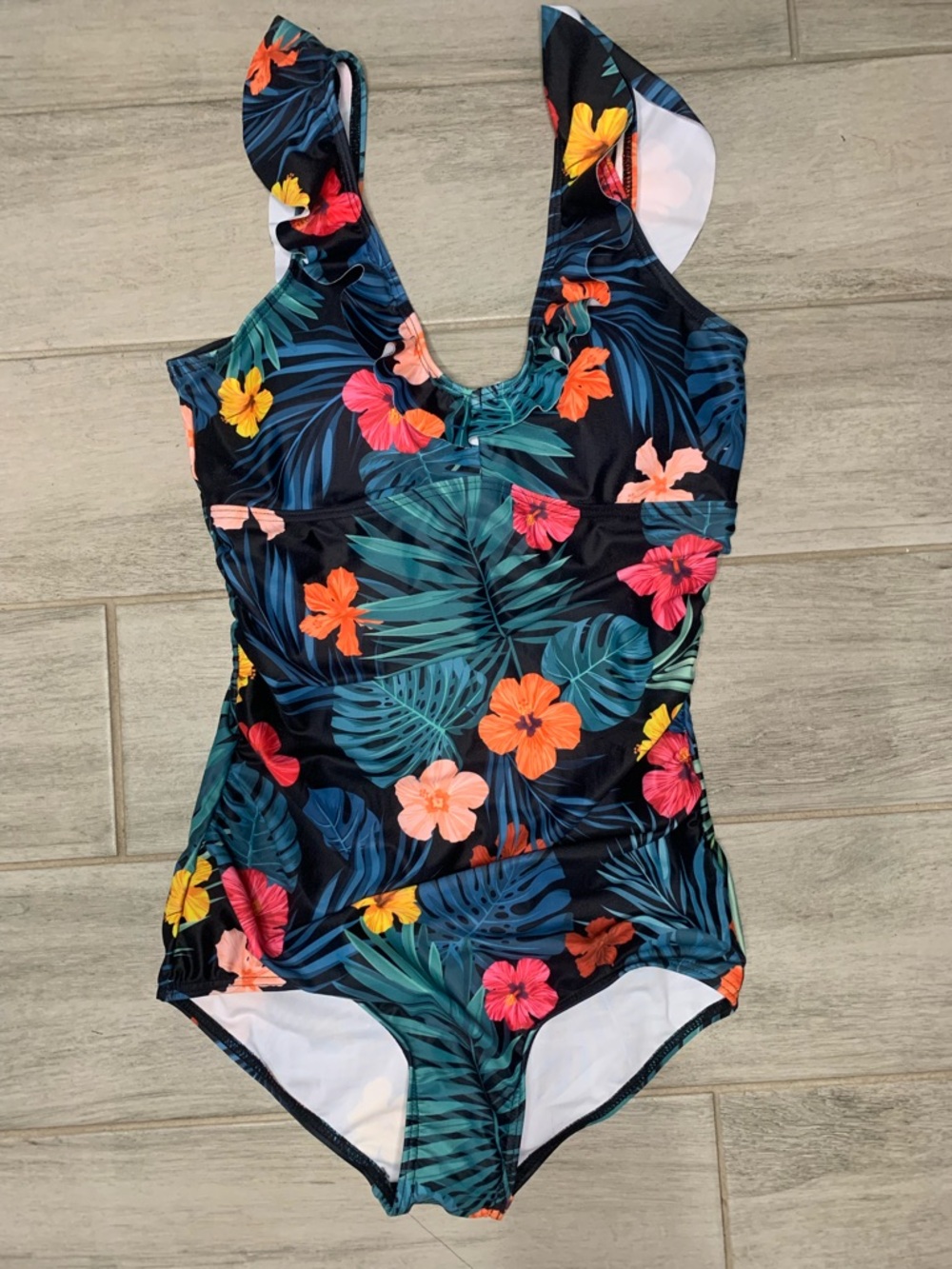 Woman’s ' Tropical Floral One-Piece Swimsuit - Black with Multi Floral